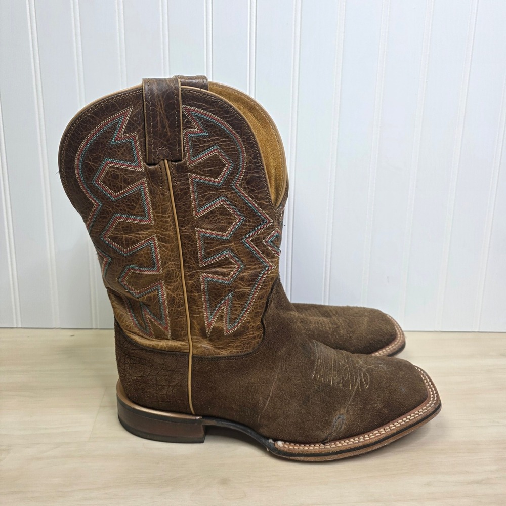 Nocona Mens MD5201 Brown Roughout Leather Square Toe Western Cowboy Boots 10 EE